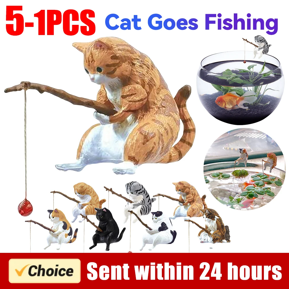 Marine Aquarium Aquascape - 1-5PCS Fishing Cat Aquariums Decorations Fishtanks